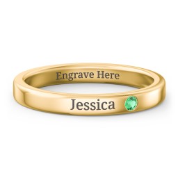 Stackable Birthstone Ring with Engraving in 18K Gold Plated Silver with Emerald
