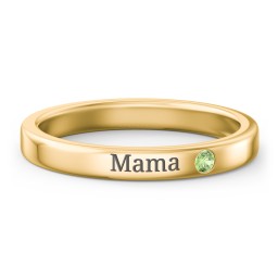 Stackable Birthstone Ring with Engraving in 18K Gold Plated Silver with Green Sapphire