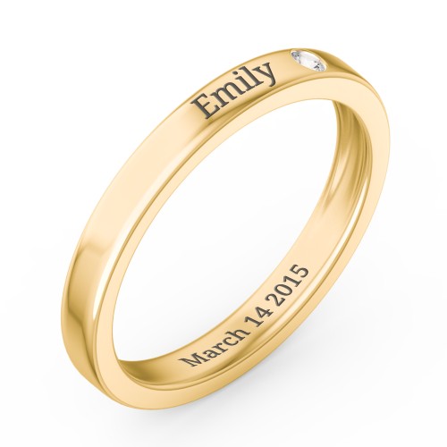Stackable Birthstone Ring with Engraving – 18K Gold Plated Silver with Cubic Zirconia