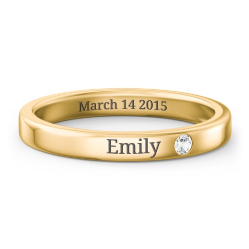 Stackable Birthstone Ring with Engraving – 18K Gold Plated Silver with Cubic Zirconia