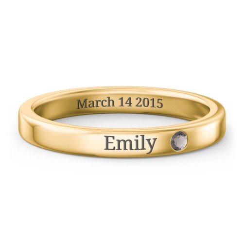 Stackable Birthstone Ring with Engraving – 18K Gold Plated Silver with Smokey Quartz