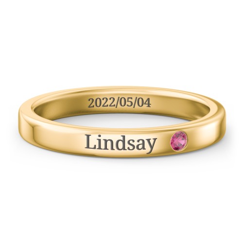 Stackable Birthstone Ring with Engraving – 18K Gold Plated Silver with Ruby