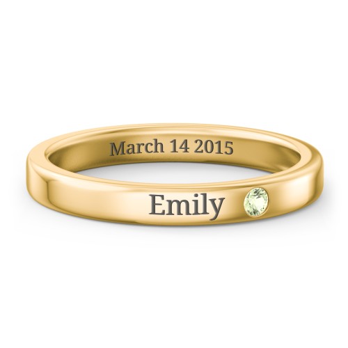 Stackable Birthstone Ring with Engraving – 18K Gold Plated Silver with Peridot