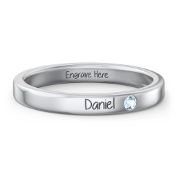 Stackable Birthstone Ring with Engraving in 925 Sterling Silver with Blue Topaz