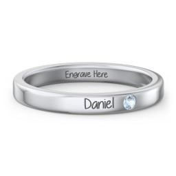 Stackable Birthstone Ring with Engraving in 925 Sterling Silver with Blue Topaz