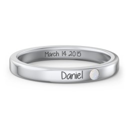 Stackable Birthstone Ring with Engraving in 925 Sterling Silver with Opal