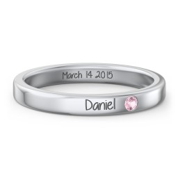 Stackable Birthstone Ring with Engraving in 925 Sterling Silver with Pink Tourmaline