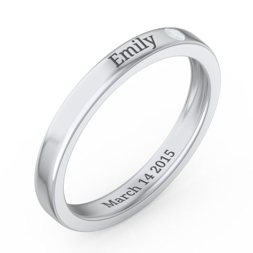 Stackable Birthstone Ring with Engraving – Sterling Silver with Opal