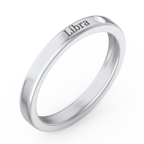 Stackable Birthstone Ring with Engraving – Sterling Silver with Opal