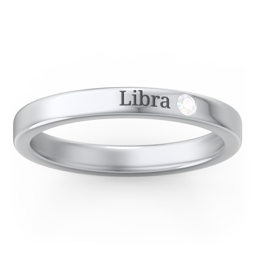 Stackable Birthstone Ring with Engraving – Sterling Silver with Opal