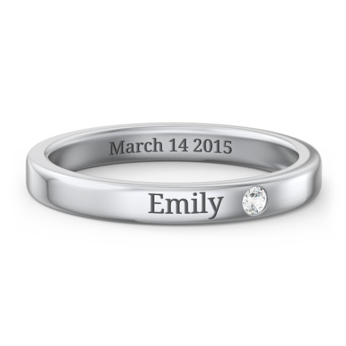 Stackable Birthstone Ring with Engraving – Sterling Silver with Cubic Zirconia