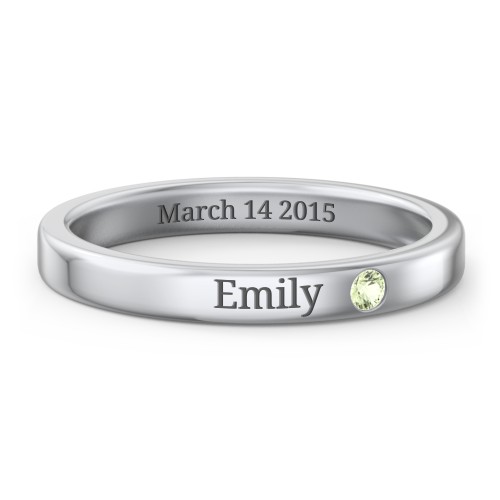 Stackable Birthstone Ring with Engraving – Sterling Silver with Peridot