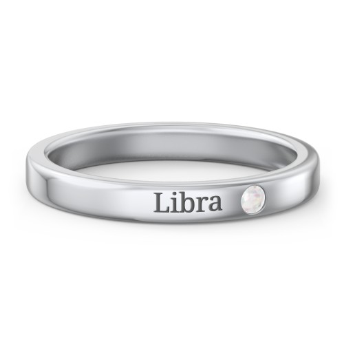 Stackable Birthstone Ring with Engraving – Sterling Silver with Opal