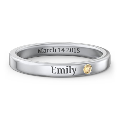 Stackable Birthstone Ring with Engraving – Sterling Silver with Citrine