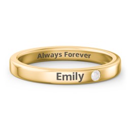 Stackable Birthstone Ring with Engraving in 9K Solid Yellow Gold with Opal