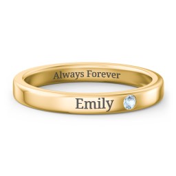 Stackable Birthstone Ring with Engraving in 9K Solid Yellow Gold with Blue Topaz