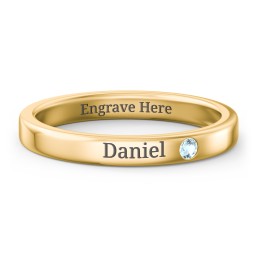 Stackable Birthstone Ring with Engraving in 9K Solid Yellow Gold with Blue Topaz