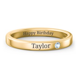 Stackable Birthstone Ring with Engraving in 9K Solid Yellow Gold with Blue Topaz