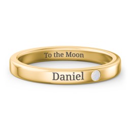 Stackable Birthstone Ring with Engraving in 9K Solid Yellow Gold with Opal