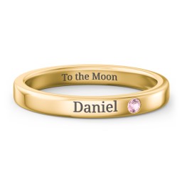 Stackable Birthstone Ring with Engraving in 9K Solid Yellow Gold with Pink Tourmaline