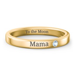 Stackable Birthstone Ring with Engraving in 9K Solid Yellow Gold with Blue Topaz