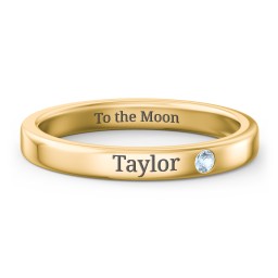 Stackable Birthstone Ring with Engraving in 9K Solid Yellow Gold with Blue Topaz