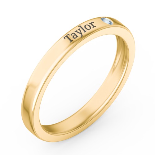 Stackable Birthstone Ring with Engraving – 9kt Yellow Gold with Blue Topaz