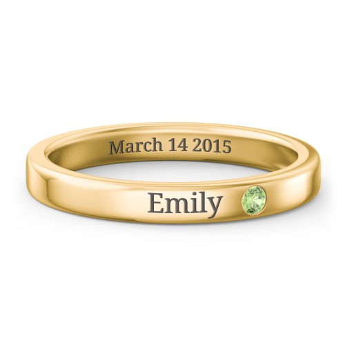 Stackable Birthstone Ring with Engraving – 9kt Yellow Gold with Green Sapphire