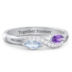Infinity Marquise Ring with Accents – Sterling Silver with Aquamarine, Amethyst, and White Premium Zirconia