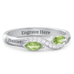 Infinity Marquise Ring with Accents in 925 Sterling Silver with Peridot and White Premium Zirconia