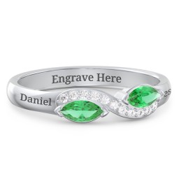 Infinity Marquise Ring with Accents in 925 Sterling Silver with Emerald and White Premium Zirconia