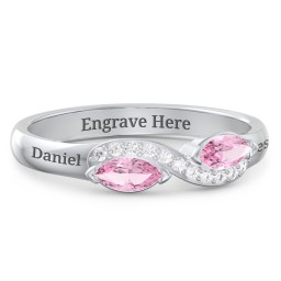 Infinity Marquise Ring with Accents in 925 Sterling Silver with Pink Tourmaline and White Premium Zirconia