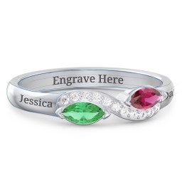 Infinity Marquise Ring with Accents in 925 Sterling Silver with Emerald, Ruby, and White Premium Zirconia