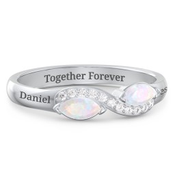 Infinity Marquise Ring with Accents in 925 Sterling Silver with Opal and White Premium Zirconia