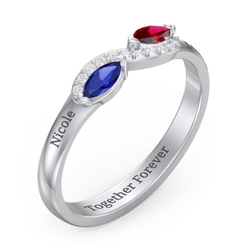 Infinity Marquise Ring with Accents – Sterling Silver with Blue Sapphire, Garnet, and White Premium Zirconia