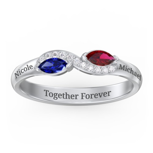 Infinity Marquise Ring with Accents – Sterling Silver with Blue Sapphire, Garnet, and White Premium Zirconia