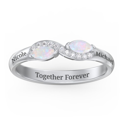 Infinity Marquise Ring with Accents – Sterling Silver with Opal and White Premium Zirconia