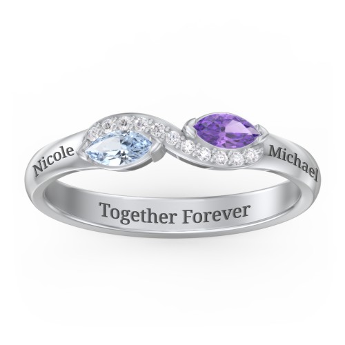 Infinity Marquise Ring with Accents – Sterling Silver with Aquamarine, Amethyst, and White Premium Zirconia