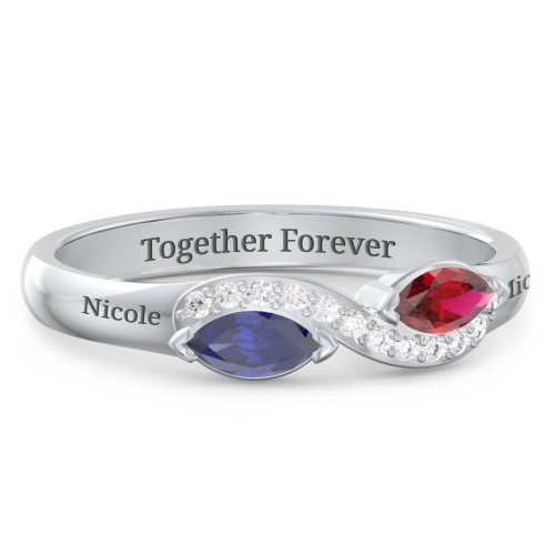 Infinity Marquise Ring with Accents – Sterling Silver with Blue Sapphire, Garnet, and White Premium Zirconia