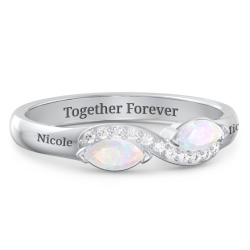 Infinity Marquise Ring with Accents – Sterling Silver with Opal and White Premium Zirconia