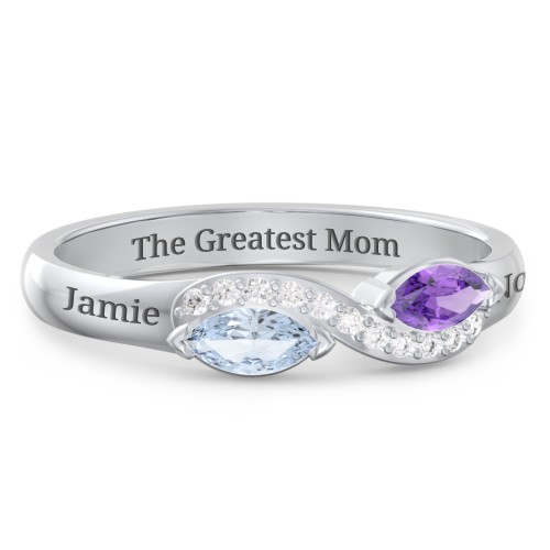 Infinity Marquise Ring with Accents – Sterling Silver with Aquamarine, Amethyst, and White Premium Zirconia