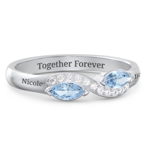 Infinity Marquise Ring with Accents – Sterling Silver with Blue Topaz and White Premium Zirconia