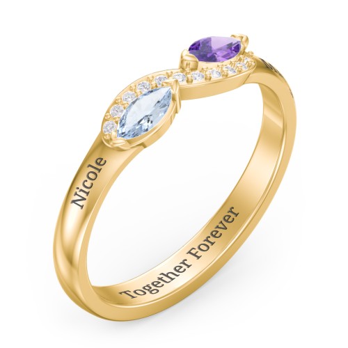 Infinity Marquise Ring with Accents – 9kt Yellow Gold with Aquamarine, Amethyst, and White Premium Zirconia