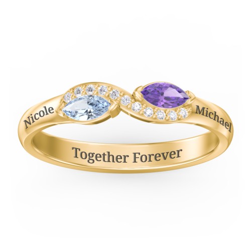 Infinity Marquise Ring with Accents – 9kt Yellow Gold with Aquamarine, Amethyst, and White Premium Zirconia