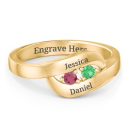 Swirl Double Birthstone Ring in 9K Solid Yellow Gold with Emerald and Ruby