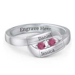 Swirl Double Birthstone Ring in 925 Sterling Silver with Ruby