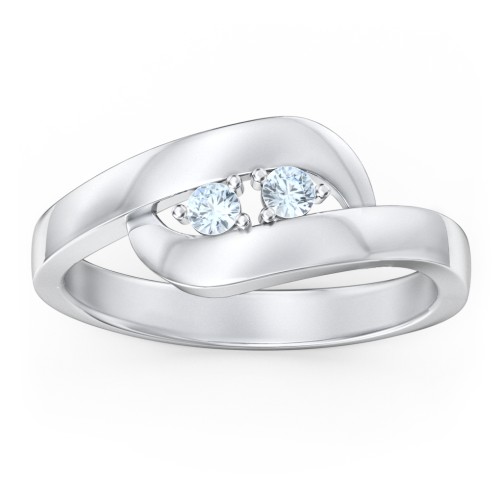 Swirl Double Birthstone Ring – Sterling Silver with Aquamarine