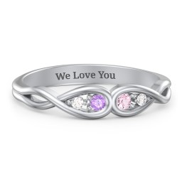 Double Infinity Birthstone Ring with Accents in 925 Sterling Silver with Amethyst Premium Zirconia, Fancy Pink Premium Zirconia, and White Premium Zirconia