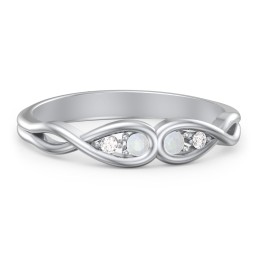 Double Infinity Birthstone Ring with Accents in 925 Sterling Silver with Opal and White Premium Zirconia