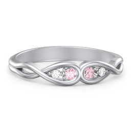 Double Infinity Birthstone Ring with Accents in 925 Sterling Silver with Pink Tourmaline and Diamond